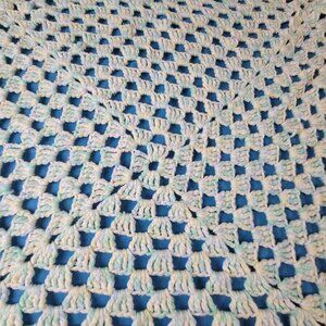 Handmade Crochet Knit Baby/Lap/Throw Blanket Pastel Green/Yellow/Blue 32x34